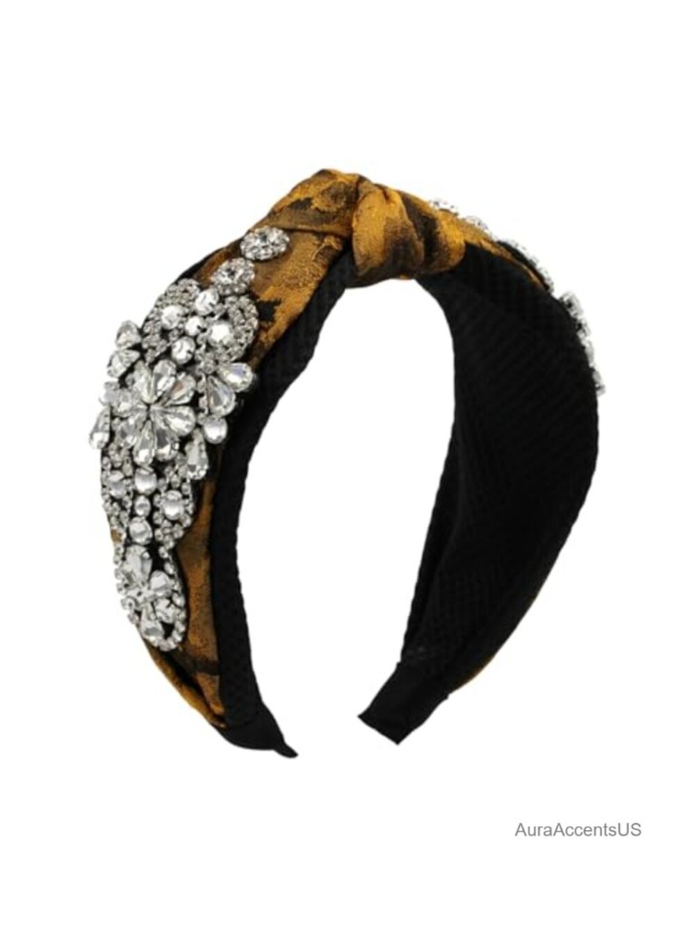 Crystal Knotted Headband Rhinestone Jeweled Padded Wide Floral Hair Hoop